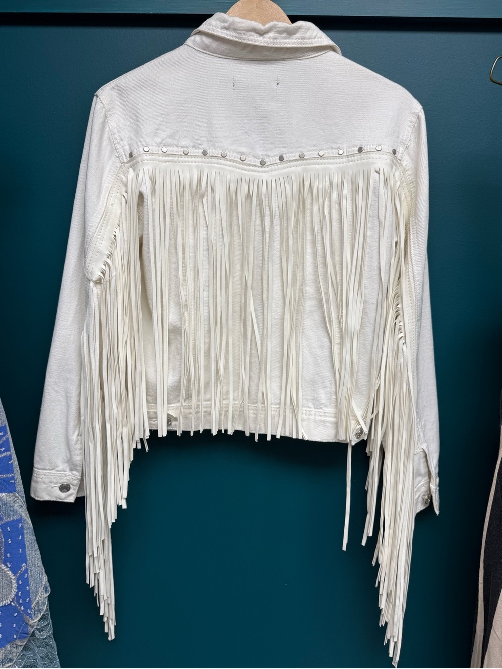 Missguided Fringe Trim White Denim Jacket - Women’s Casual Shacket